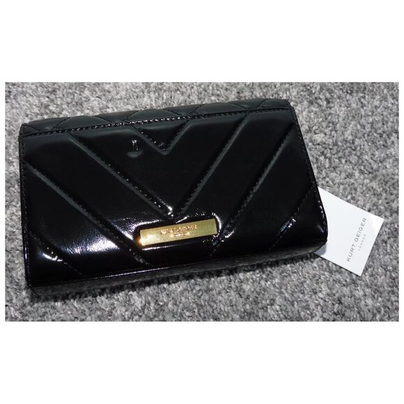 Kurt Geiger Extra Mini Kensington Clutch Bag In Black Shiny Leather NEW - Picture 6 of 6